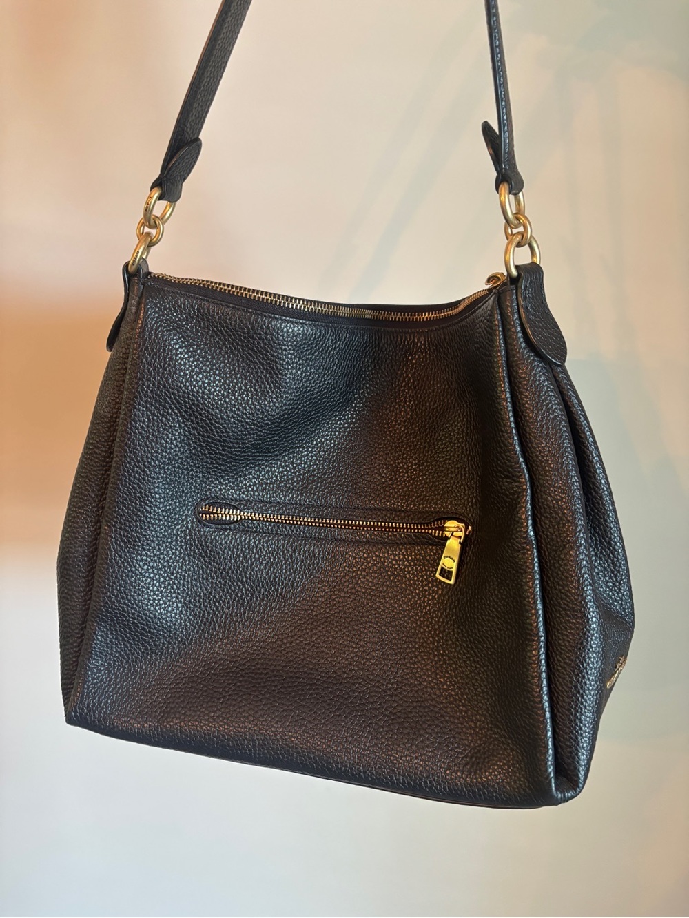 Coach Black Pebbled Leather Shoulder Bag with Gold Hardware